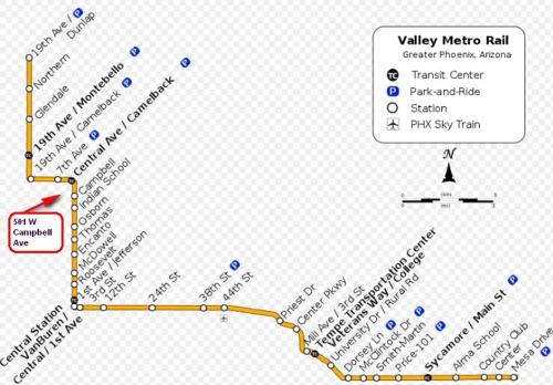 a screenshot of a map of the valley metro rail at Best Little Guesthouse in Melrose! New Listing! in Phoenix