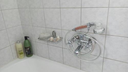 a bath tub with a shower faucet in a bathroom at Panana Irida in Mérikhas