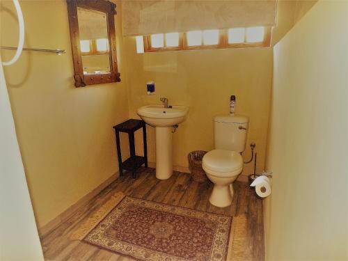y baño con aseo y lavamanos. en Uzuri Guesthouse CC, en Windhoek