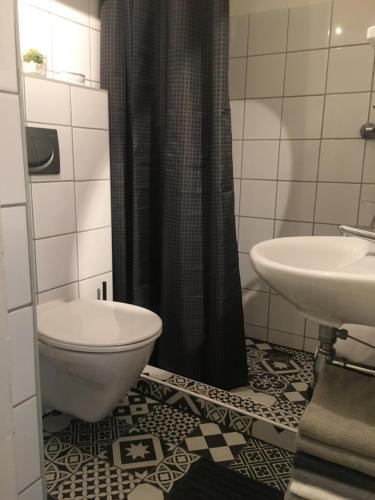 a bathroom with a toilet and a sink at Ferienwohnungen Neusiedl am See in Neusiedl am See