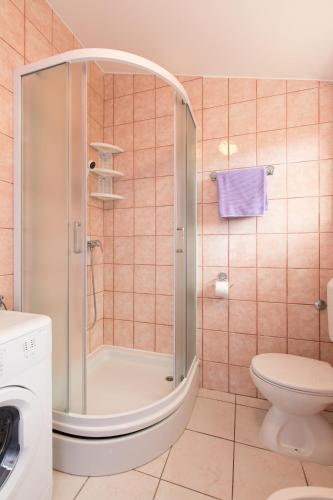 a bathroom with a shower and a toilet at Lorena in Kornić