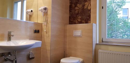 a bathroom with a sink and a toilet at Hotel-Villa Lalee in Dresden