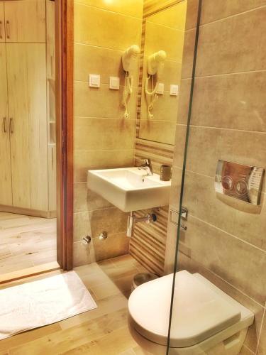 a bathroom with a toilet and a sink at Hotel Pierina in Budva