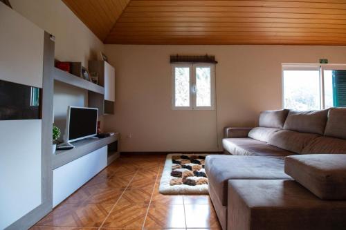 Danny's Rural Suite في Curral das Freiras: غرفة معيشة مع أريكة وتلفزيون