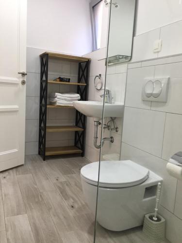 a bathroom with a toilet and a sink at Soheds in Budva