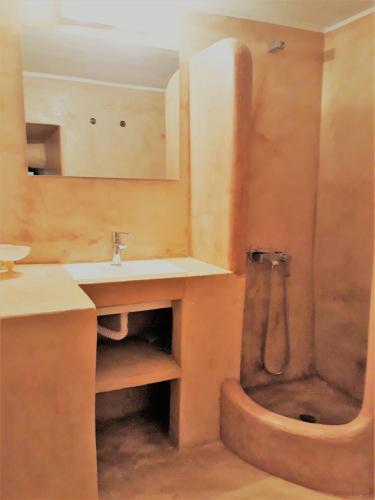 a bathroom with a shower and a sink and a shower at Apatouria Farmhouse in Andros