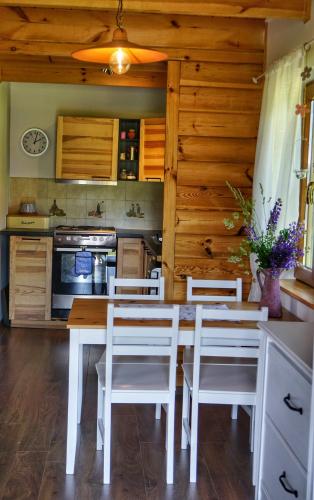 a kitchen with a table and chairs and a stove at Monasteria in Stare Monasterzysko