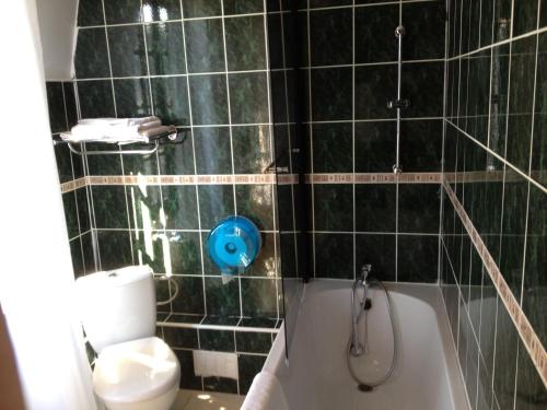 a bathroom with a bath tub and a toilet at Hotel Le Bristol in Valenciennes