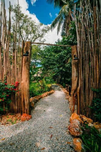 a gate to a path through a bamboo forest at El Valle Lodge in El Valle
