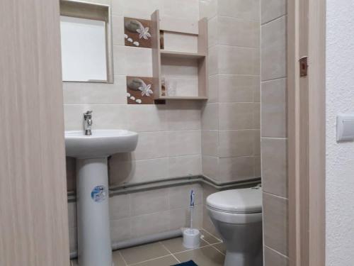 a bathroom with a sink and a toilet at Пансионат "Скиф-Мурок" in Bosteri