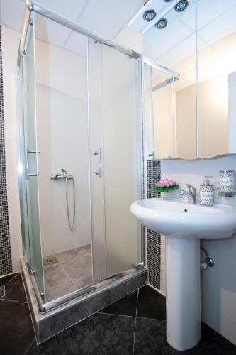 un baño con ducha y lavabo en Venus, en Niš
