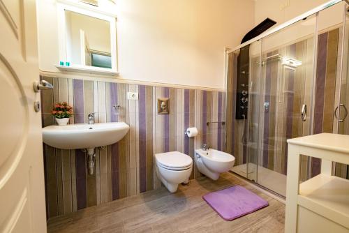 a bathroom with a toilet and a sink and a shower at Villa Primaluce in Pizzo
