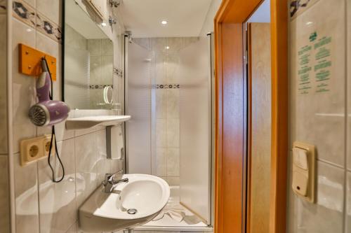 a small bathroom with a sink and a shower at Hotel-Restaurant zum Ochsen in Schallstadt