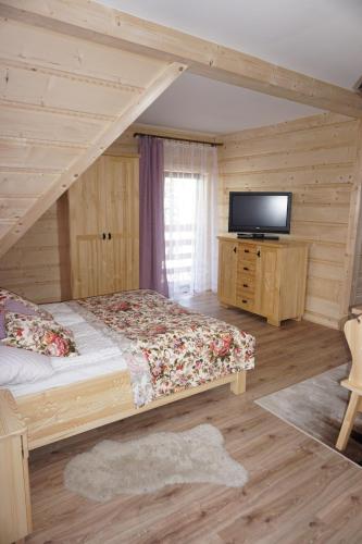 a bedroom with a bed and a tv in a room at Dom Wczasowy Krystyna in Bukowina Tatrzańska