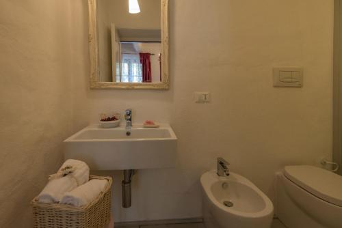 a bathroom with a sink and a toilet and a mirror at B&B Country House Poggio Del Drago in Ponticino