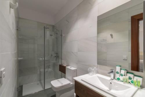 a bathroom with a toilet and a sink and a shower at Hotel Emblemático Holiday Time in Santa Cruz de la Palma