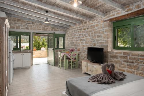 Μια τηλεόραση ή/και κέντρο ψυχαγωγίας στο Apartments and Studios Xenophon