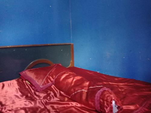 Una cama con una manta roja encima. en Amora Homestay, en Masbagik