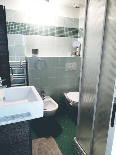 une salle de bain avec un lavabo et des toilettes dans l'établissement La terrazza di monaco, à Cap d'Ail