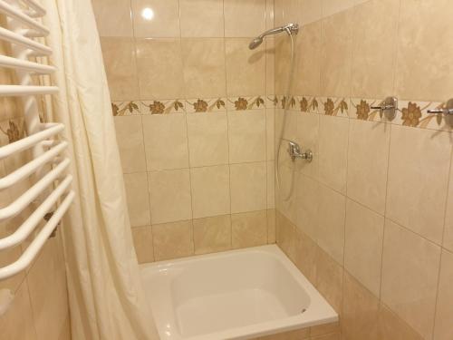 a bathroom with a shower and a bath tub at POKOJE U MIKOŁAJA in Kamień Pomorski