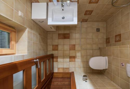 een badkamer met een wastafel en een toilet bij Vila PRI Rouzes in Palanga
