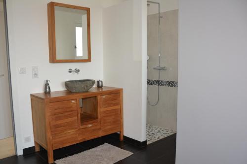 een badkamer met een wastafel en een douche bij Villa ZEN in Saint-Laurent-du-Var
