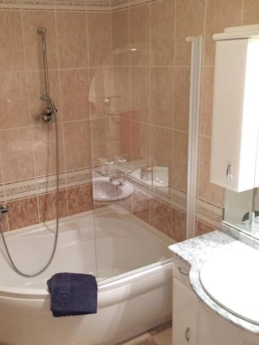 a bathroom with a bath tub and a shower at Furedi Apartman in Balatonfüred