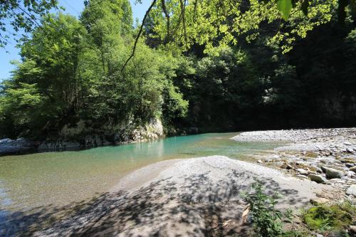 a river with a rock in the middle of it at Monyoya ,site exceptionnel au coeur des Pyrénées in Sarrance