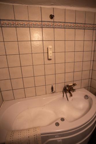 a bath tub in a bathroom with a spider on the wall at Archontiko Montana in Vizitsa