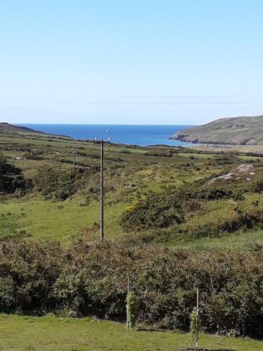 a view of a field with the ocean in the background at Mizen View in Goleen