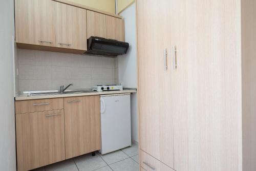 a small kitchen with a sink and a dishwasher at Maria Village in Vourvourou