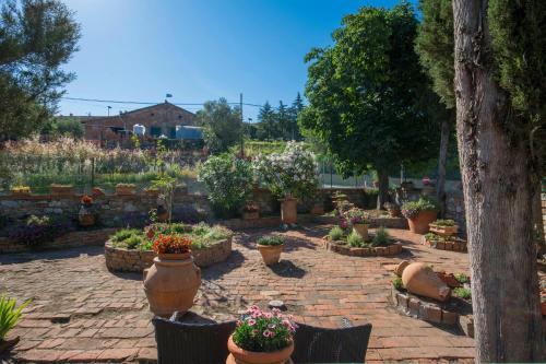 a garden with potted plants on a brick patio at Dimora Ricceri in Impruneta