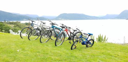 a row of bikes parked on a grassy hill at Irenegarden - Panorama apartment in Lauvstad