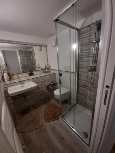 a bathroom with a shower and a sink and a toilet at The Incantation Guest House in Montesilvano