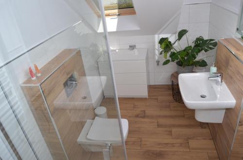 a bathroom with a toilet and a sink at Hygge in Clenze