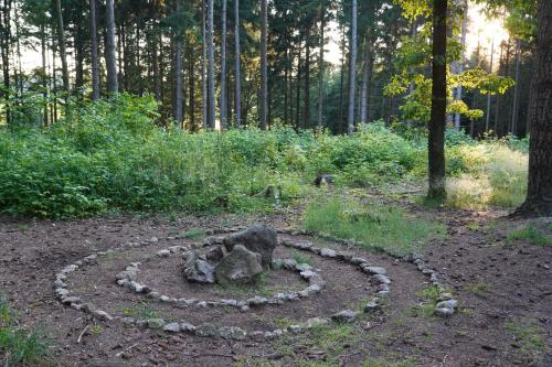 a stone circle in the middle of a forest at Schlosshotel Rosenau Superior in Schloss Rosenau
