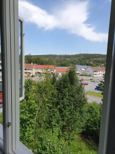 an open window with a view of a tree at Valhalla bengtfors Private house in Bengtsfors