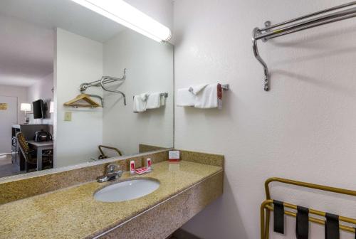 a bathroom with a sink and a mirror at Econo Lodge Little Creek in Norfolk