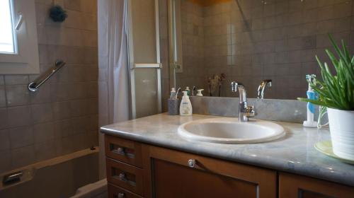une salle de bain avec un lavabo et une douche dans l'établissement Villa privative avec grande piscine au coeur de la Drôme, à Allex