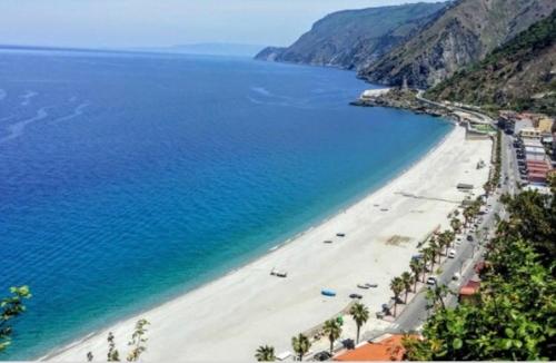 a view of a beach with palm trees and the ocean at Green Park Hotel & Residence in Bagnara Calabra