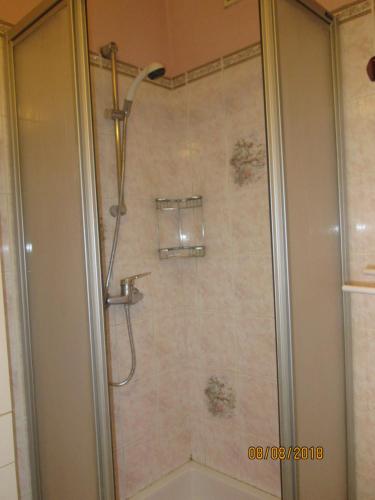a shower with a glass door in a bathroom at GITE A SAINT-REMY (21500) in Saint-Rémy