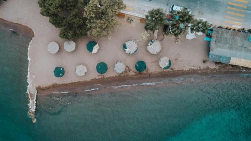 an aerial view of a beach with rocks in the water at Vivari Acta in Vivari