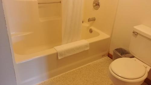 uma casa de banho com uma banheira, um WC e um chuveiro em Falls Motel em International Falls