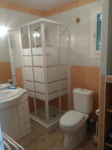 une salle de bain avec une douche, des toilettes et un lavabo dans l'établissement d17 studio pietra, à Mucchio