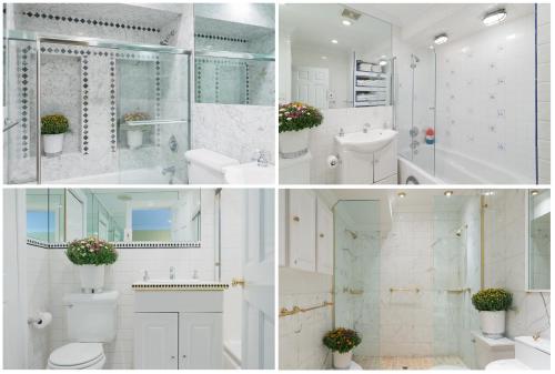 a collage of three pictures of a bathroom at TOWNHOUSE 222 in New York