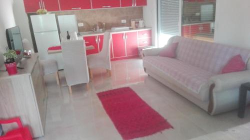 a living room with a couch and a table at Apartman Strahinja in Tivat