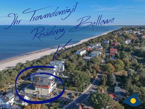 una vista aérea de una casa en la playa en Residenz Bellevue Whg 13, en Bansin