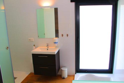 a bathroom with a sink and a mirror at APARTAMENTOS VALLE DE IROLA in Luanco