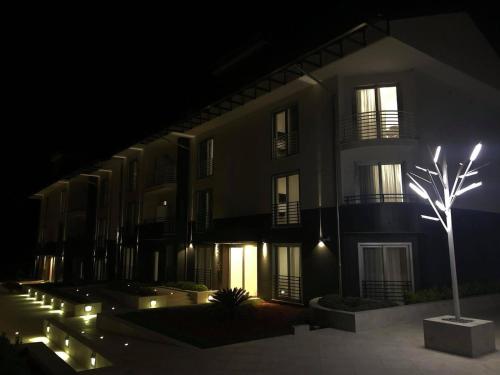a building at night with a tree in front of it at Vignadonica Resort in Fisciano