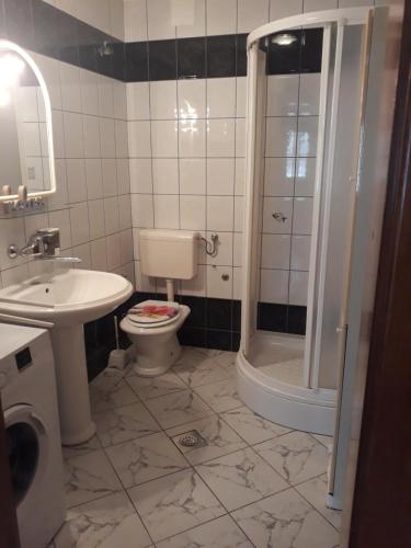 a bathroom with a toilet and a sink and a shower at Apartman Anita in Livno